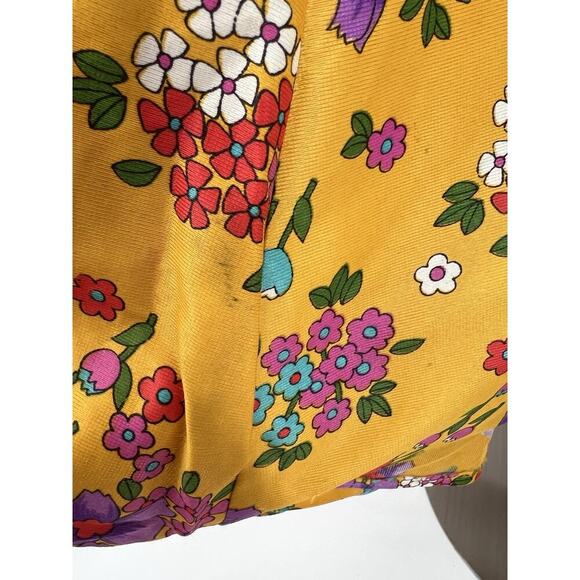 Vtg 60s 70s Yellow Floral Print Maxi Dress Cottage Boho Retro Groovy Handmade - Picture 15 of 16